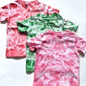 (3) KIDS Tie Dye T-shirts: Red, Green, Pink